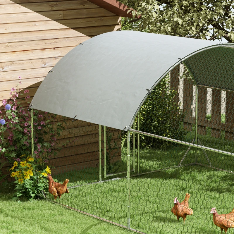 PawHut Galvanized Large Metal Chicken Coop Cage Walk-in Enclosure Poultry Hen Run House Playpen Rabbit Hutch with Cover for Outdoor Backyard 9.2' × 31.2' × 6.4'Silver