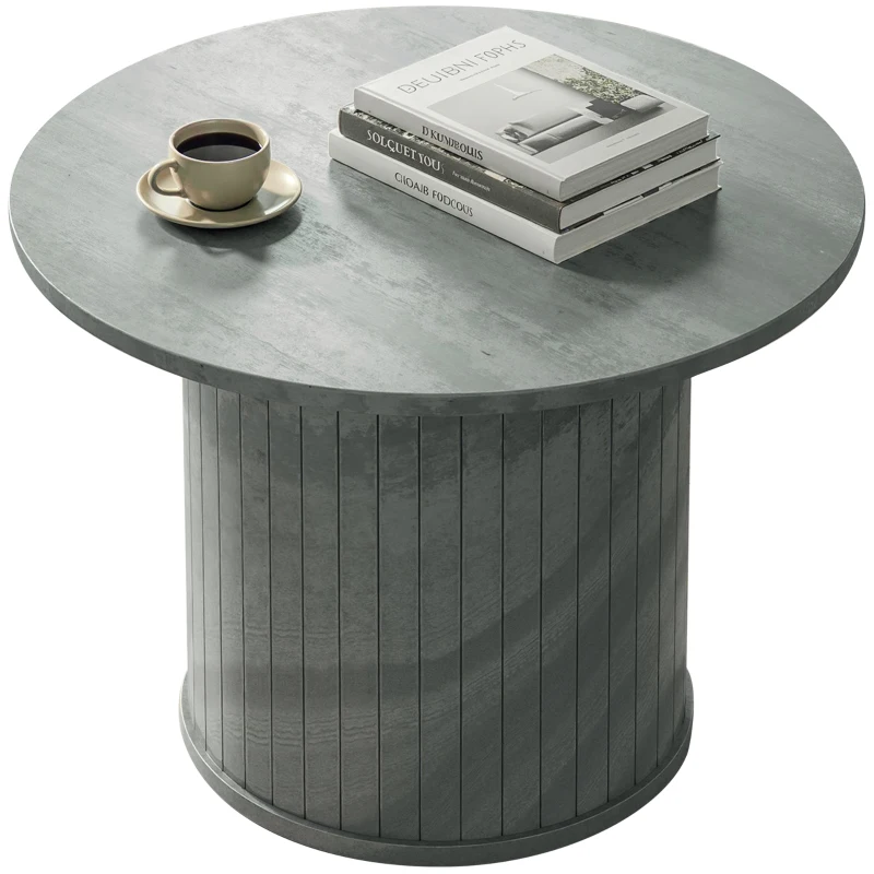 HOMCOM Round Coffee Table, 24" Center Table, Cement Grey