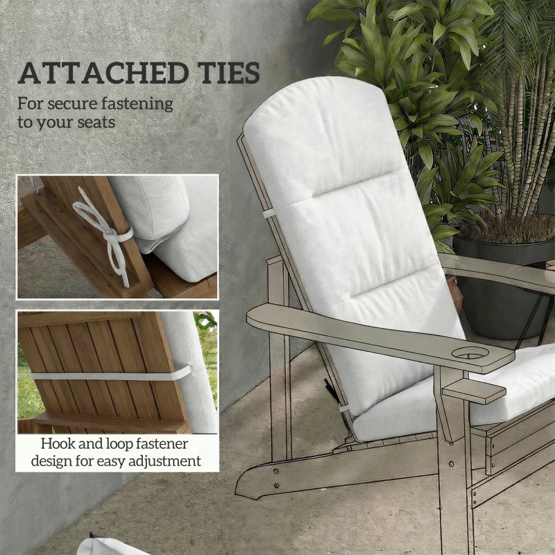 Outsunny Patio Chair Cushion for Adirondack Chairs Replacement Cushion with Back and Ties, Light Grey