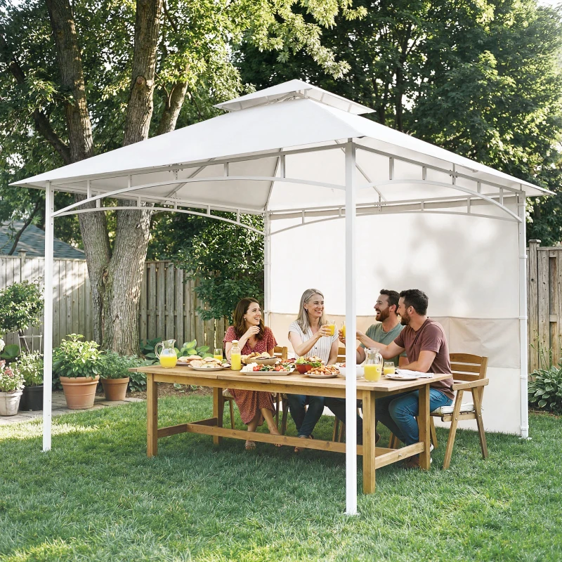 Outsunny 10' x 10' Patio Gazebo, Double Roof Outdoor Gazebo Canopy Shelter with Storage, Hook, Metal Frame, Cream White