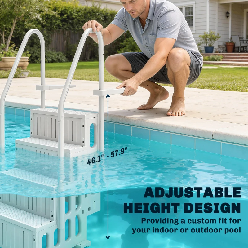 Outsunny Swimming Pool Ladder Adjustable Height for Above Ground Pool Steps with Dual Handrails White