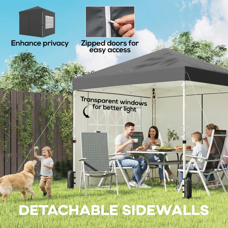 Outsunny 8.2 x 8.2 ft Pop Up Canopy Tent with 4 Sidewalls, UPF 50+ Outdoor Instant Canopy with Carry Bag, Dark Grey