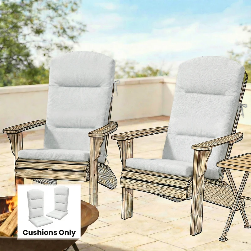 Outsunny Patio Chair Cushion for Adirondack Chairs Replacement Cushion with Back and Ties, Light Grey