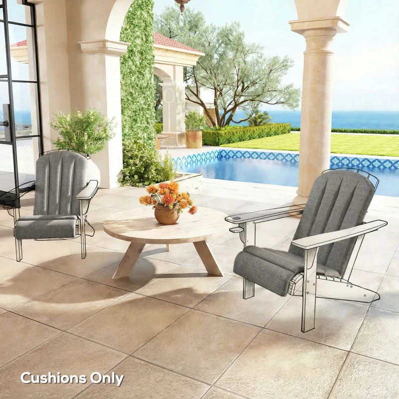 Outsunny Set of 2 Patio Chair Cushions, High Back Adirondack Chair Cushion with Ties, High-Density Foam, Dark Grey