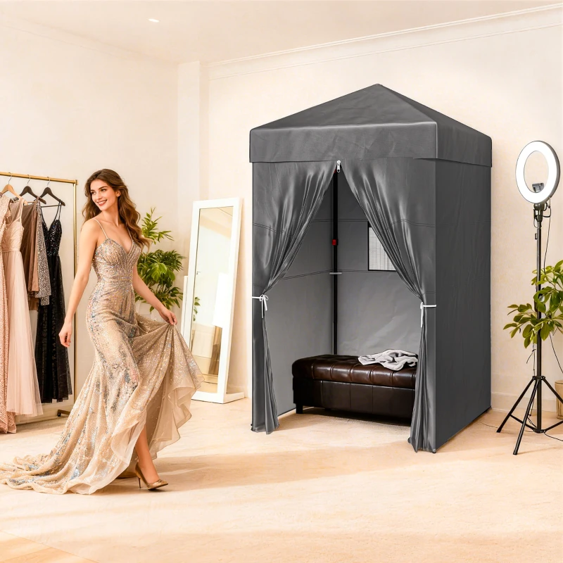 Outsunny 4 x 4 ft Compact Pop Up Canopy Tent, UPF 50+ Changing Room, Portable Instant Privacy Canopy with Mesh Window, Dark Grey