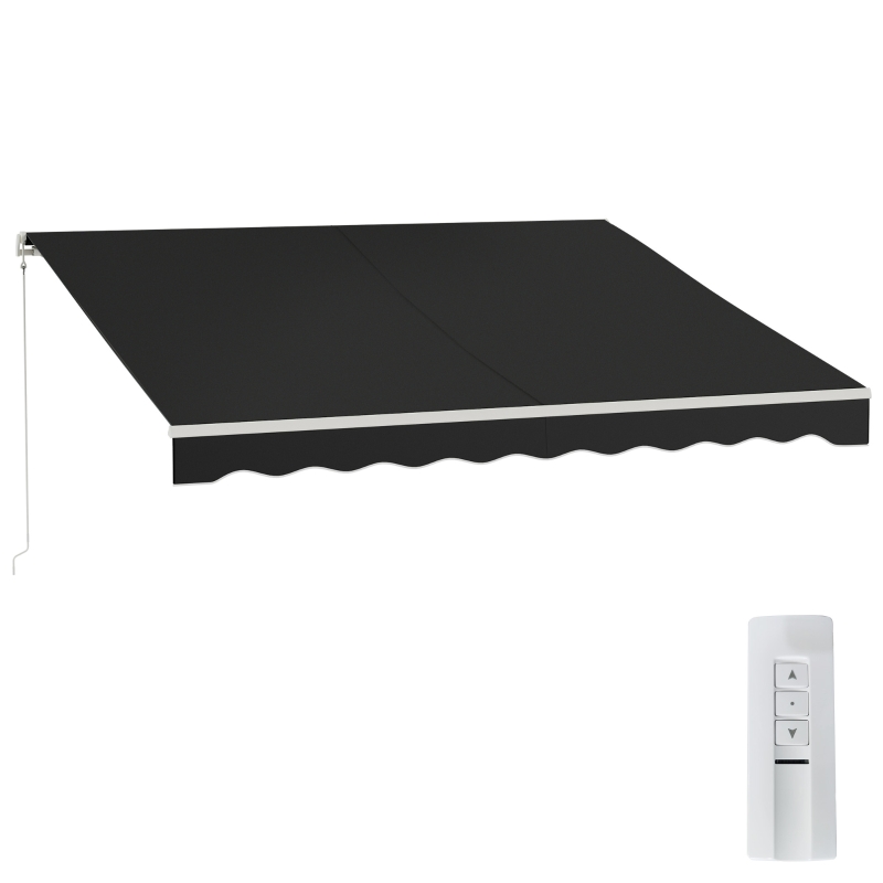 Outsunny 12'x10' Electric Retractable Awning, UV Protection Sun Shade Shelter w/ Remote Controller for Deck Balcony Yard, Black