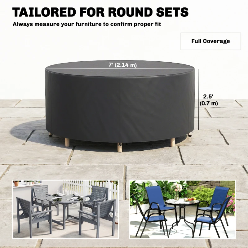 Outsunny Heavy Duty Outdoor Patio Furniture Cover, Waterproof Round Table Cover for Weather Protection 84.3" Dia. x 27.6"H, Black