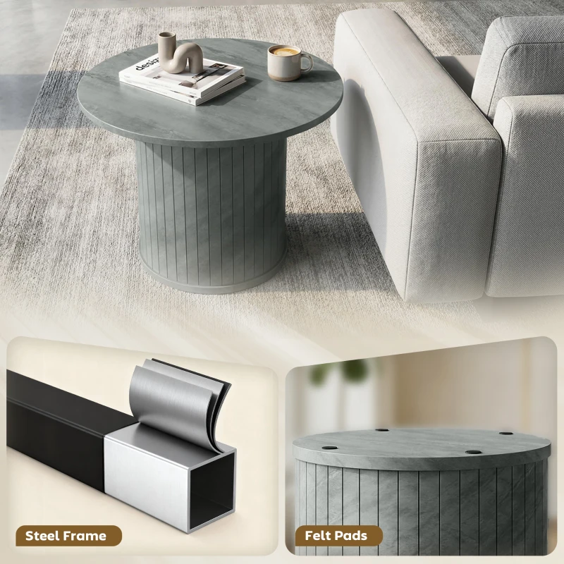 HOMCOM Round Coffee Table, 24" Center Table, Cement Grey