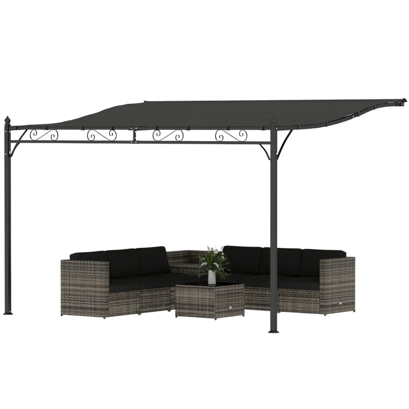Outsunny 11.5' x 8.2' Outdoor Pergola, Wall Mounted Lean to Pergola with Metal Frame, UPF30+, Garden Gazebo