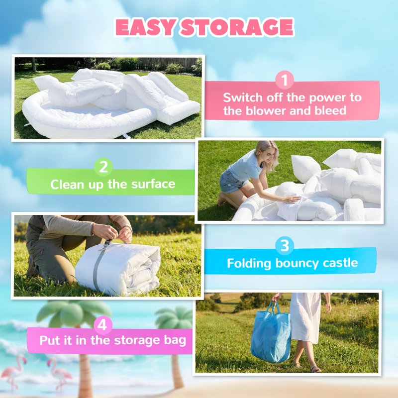 Qaba Inflatable Bouncy Castle for Kids, 3-in-1 White Bounce House with Slide, Ball Pit and 370W Blower, White