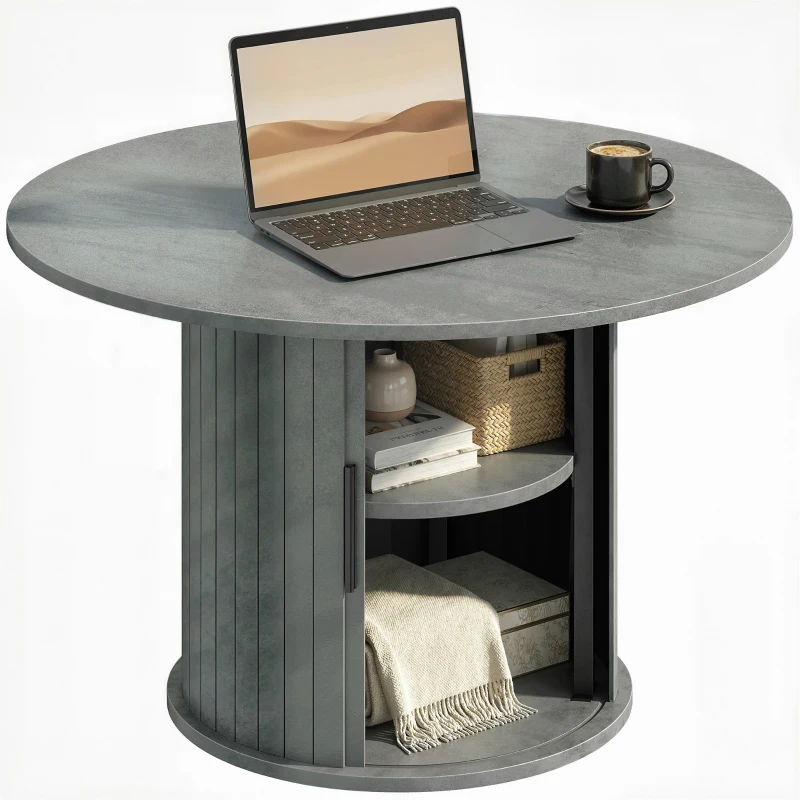 HOMCOM Round Coffee Table, 31.5" Center Table, Cement Grey