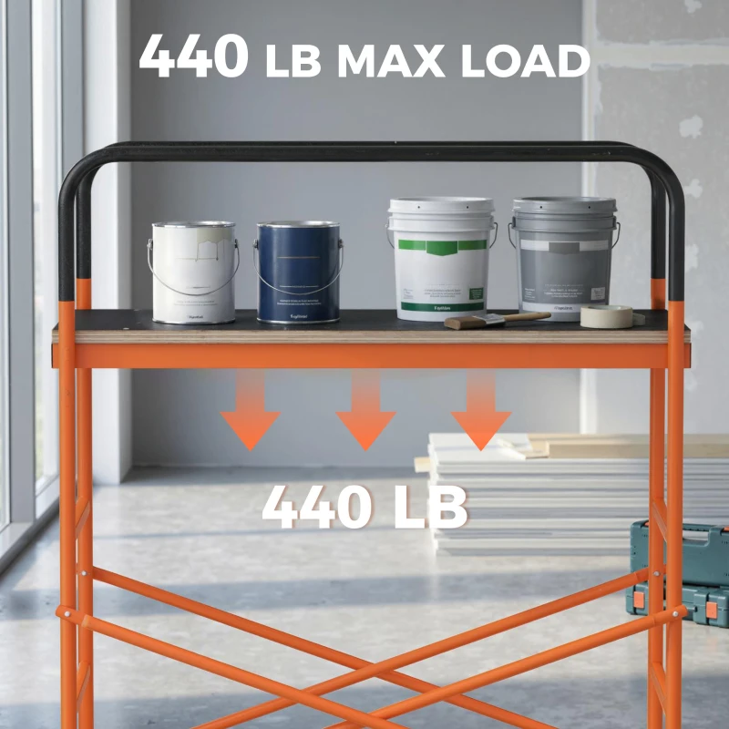 HOMCOM Scaffolding Work Platform, Rolling Scaffolding with Wheels, Scaffold for Building Construction, Orange