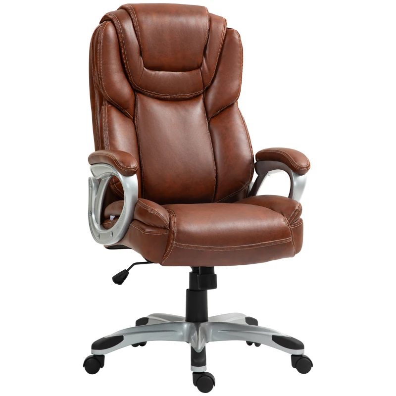 HOMCOM High Back Desk Chair with Swivel Wheels, Tilt Function, Executive Office Chair with Cushion & Adjustable Height, Brown