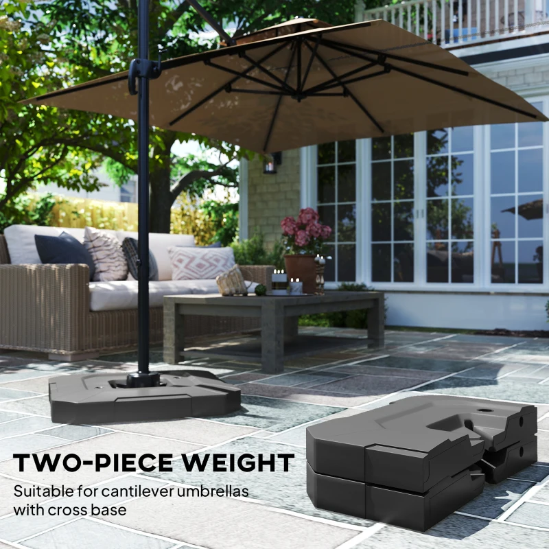 Outsunny 2-Piece Cantilever Umbrella Base Weight Set, 231 lb Water or Sand Fillable Outdoor Offset Umbrella Weights, Black