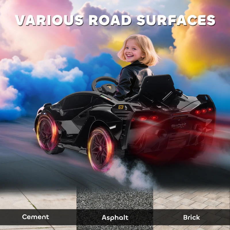 Aosom 12V Lamborghini SIAN Licensed Electric Car for kids with Remote Control, Horn, Music, & Headlights, Black