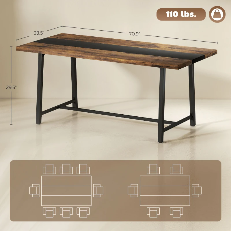 HOMCOM Industrial Kitchen Table for 8 People, 70.9" Long Dining Table with Large Tabletop and Steel Legs for Dining Room, Brown