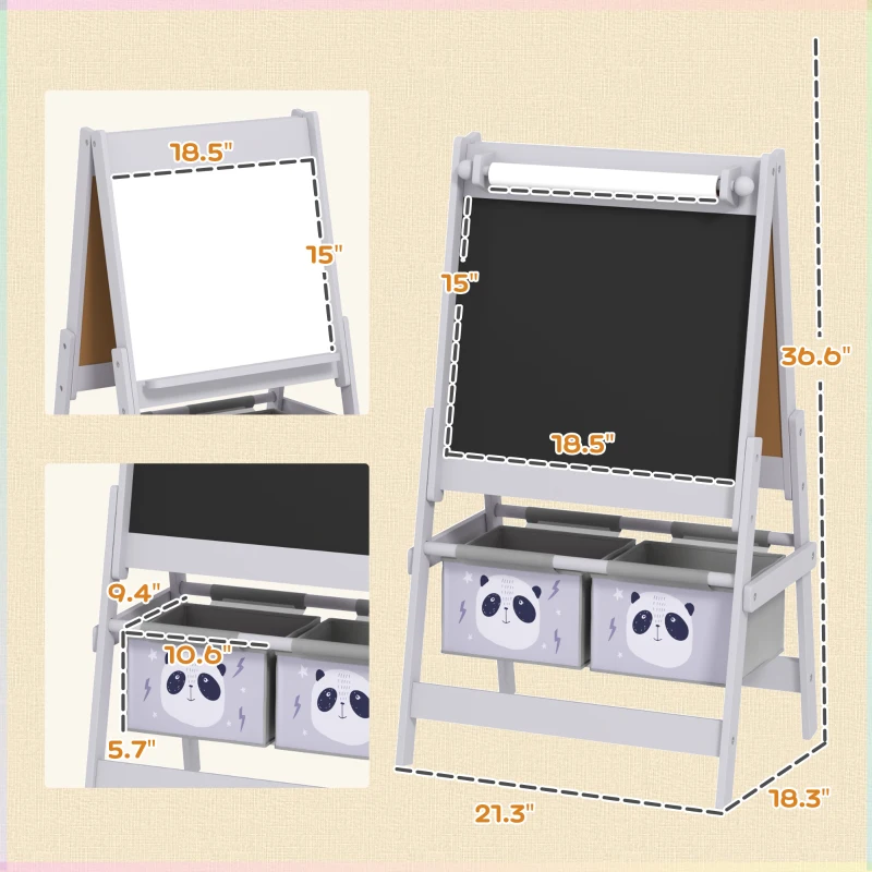 Qaba Art Easel for Kids with Paper Roll, Blackboard, Whiteboard, Storage