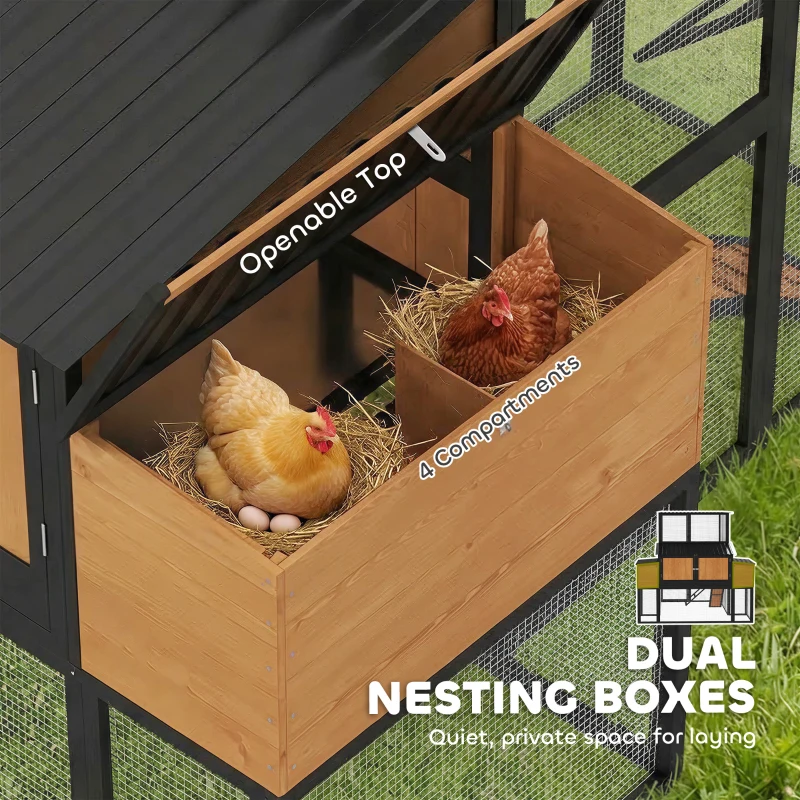 PawHut 105" Large Chicken Coop, Walk-in Wooden Hen House for 7-12 Hens, Poultry Cage Chicken House with Run, 2 Nesting Boxes