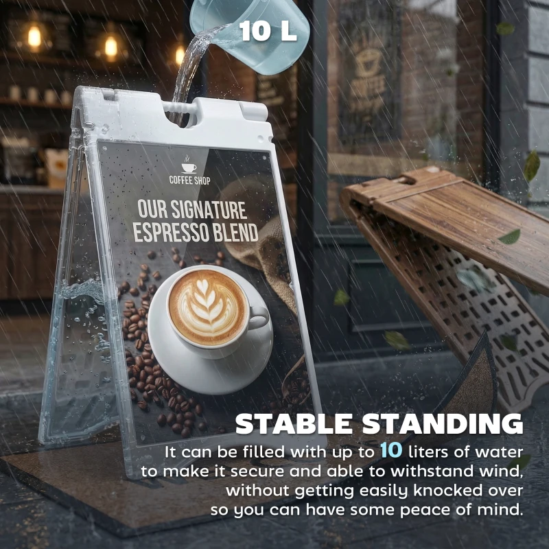 Vinsetto A Frame Sandwich Board Signs Outdoor 22" x 28" Sidewalk Sign with Weighted Tank & Weatherproof Design, White