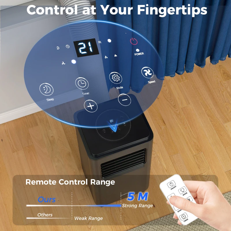 HOMCOM 10,000 BTU Moible Air Conditioner 440 Sq. Ft., Dehumidifier Fan Auto Sleep with 24H Timer On/Off, Window Kit, Black