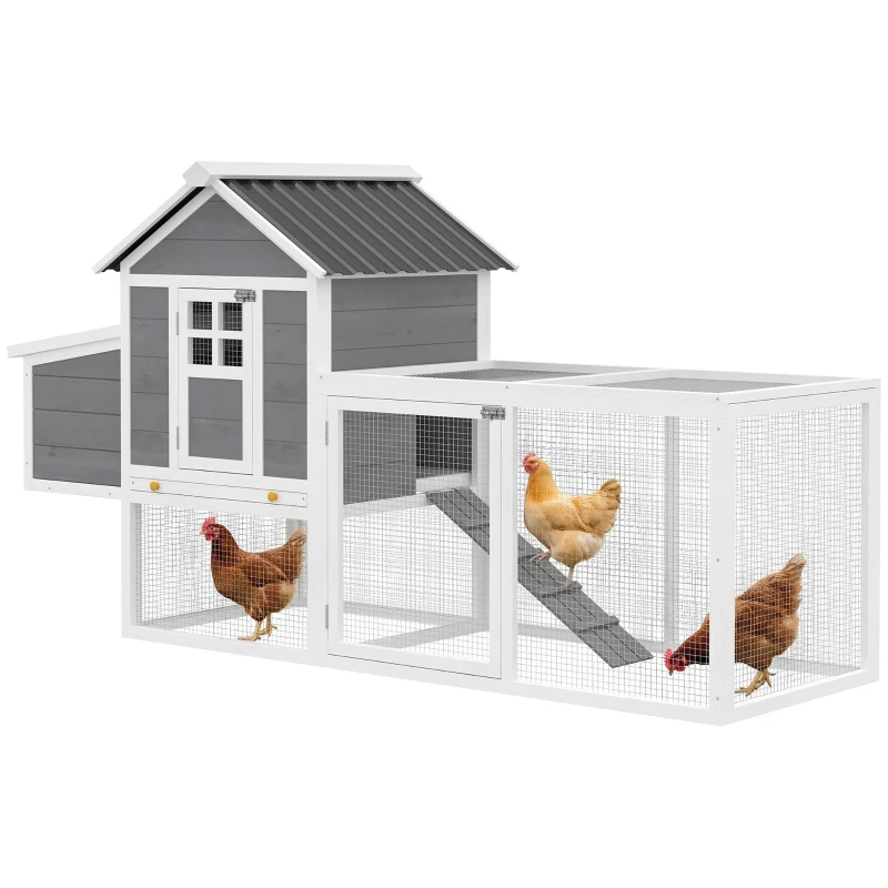 PawHut 82" Wooden Chicken Coop, Large Outdoor Hen House for 2-3 Hens, Chicken House with Nesting Box, Pull-on Tray
