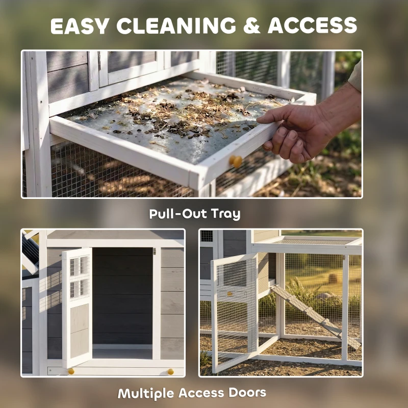 PawHut 82" Wooden Chicken Coop, Large Outdoor Hen House for 2-3 Hens, Chicken House with Nesting Box, Pull-on Tray