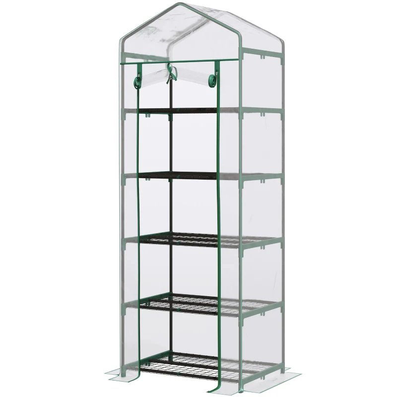 Outsunny 5 Tier Mini Greenhouse, Portable Outdoor Flower Stand with Shelf Clips, Indoor Greenhouse with Steel Frame, Transparent, 27.25" x 19.25" x 76", Clear