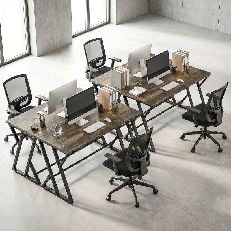 HOMCOM 55 Inch Computer Desk, Industrial Writing Desk with Z-Shaped Metal Leg, Study Table for Home Office, Rustic Brown