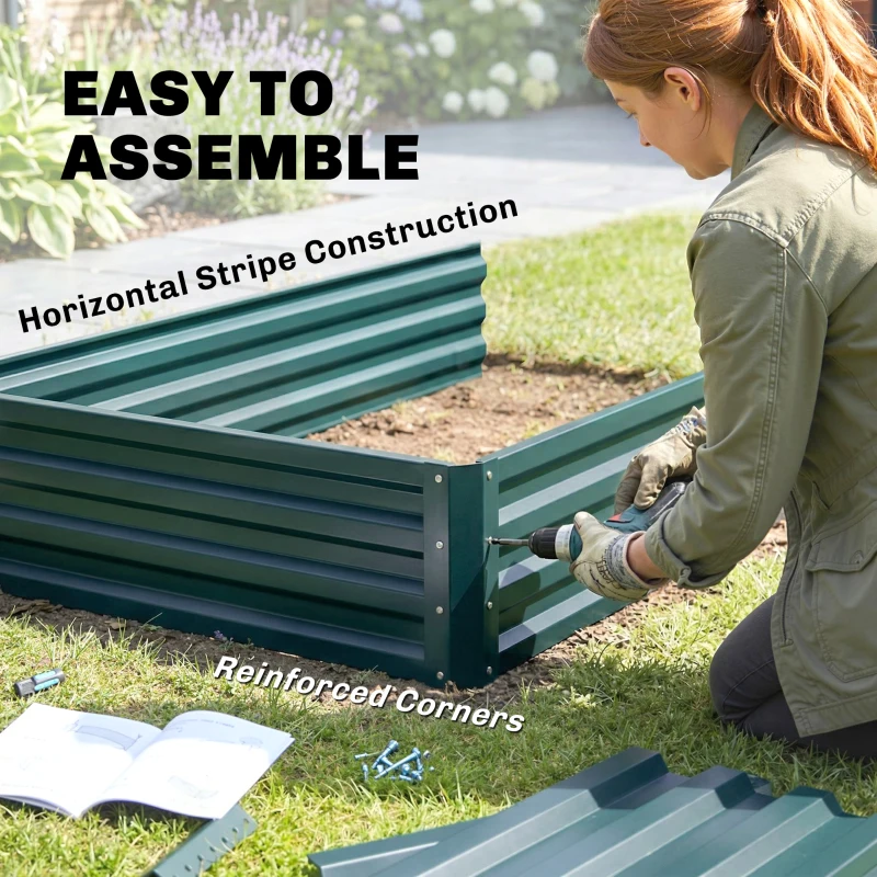 Outsunny 2 Tier Galvanized Raised Garden Bed, Steel Planter Box for Vegetables, Flowers, Herbs, 47" x 40" x 23", Green