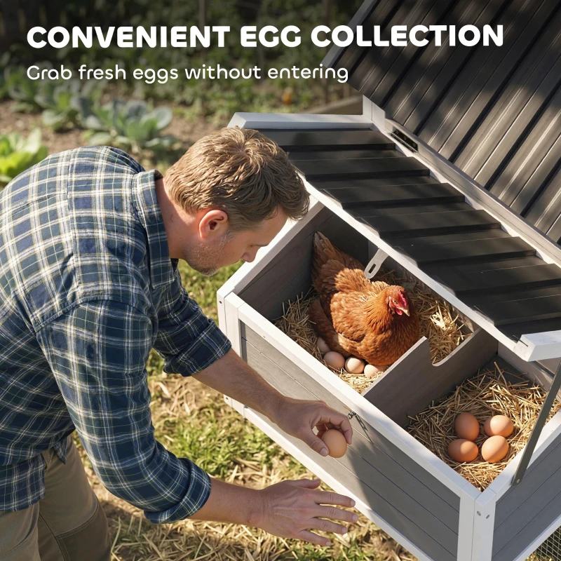 PawHut 82" Wooden Chicken Coop, Large Outdoor Hen House for 2-3 Hens, Chicken House with Nesting Box, Pull-on Tray