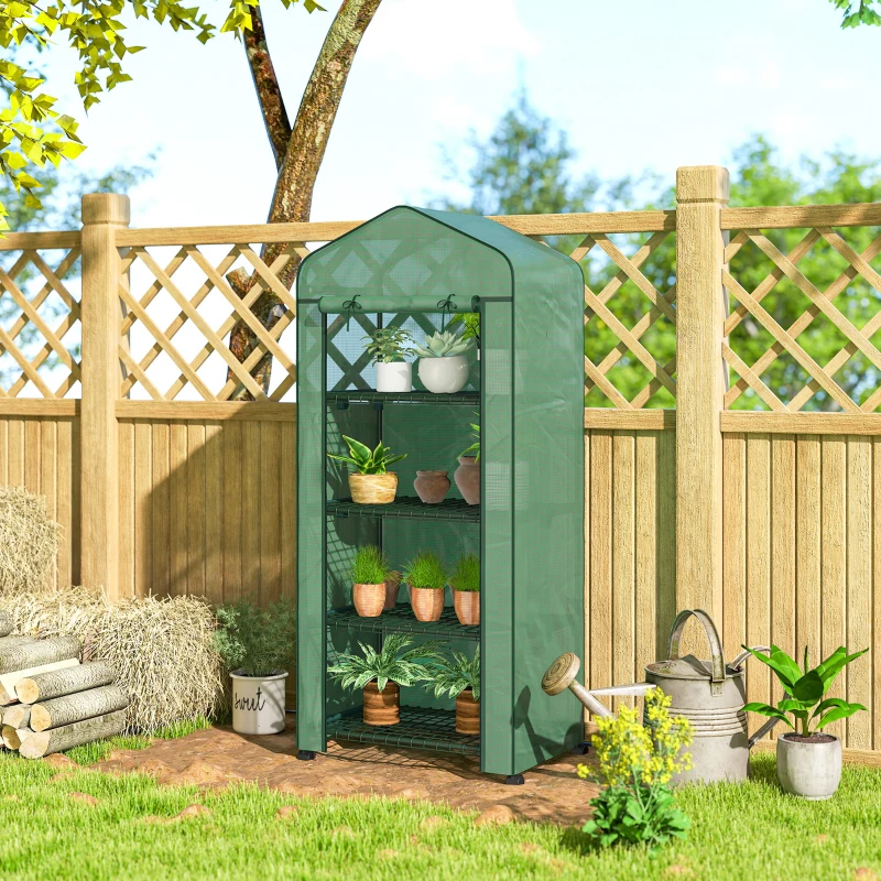 Outsunny Portable Greenhouse, Outdoor Hot House Plant Flower Greenhouse with 4 Tier Shelves, PE Cover, Green