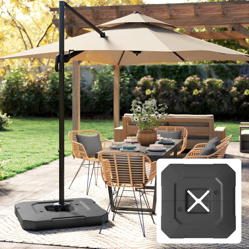 Outsunny 2-Piece Cantilever Umbrella Base Weight Set, 231 lb Water or Sand Fillable Outdoor Offset Umbrella Weights, Black