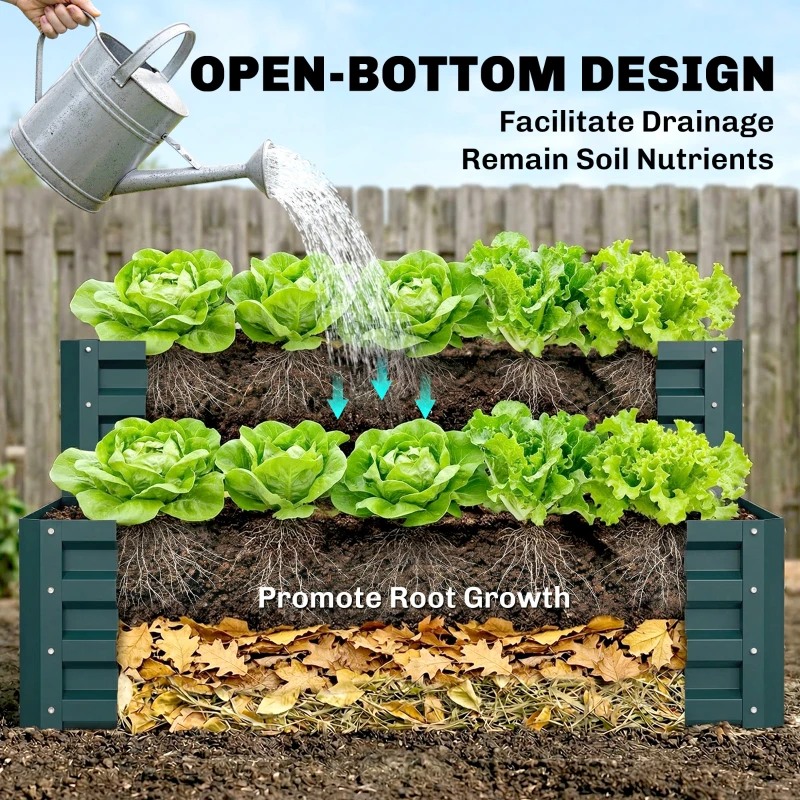 Outsunny 2 Tier Galvanized Raised Garden Bed, Steel Planter Box for Vegetables, Flowers, Herbs, 47" x 40" x 23", Green