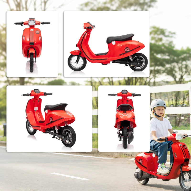 Qaba 24V Kids Motorcycle with 3-Speed, Electric Motorcycle with Rear Suspension and LED Lights for 8-12 Years Old, Red