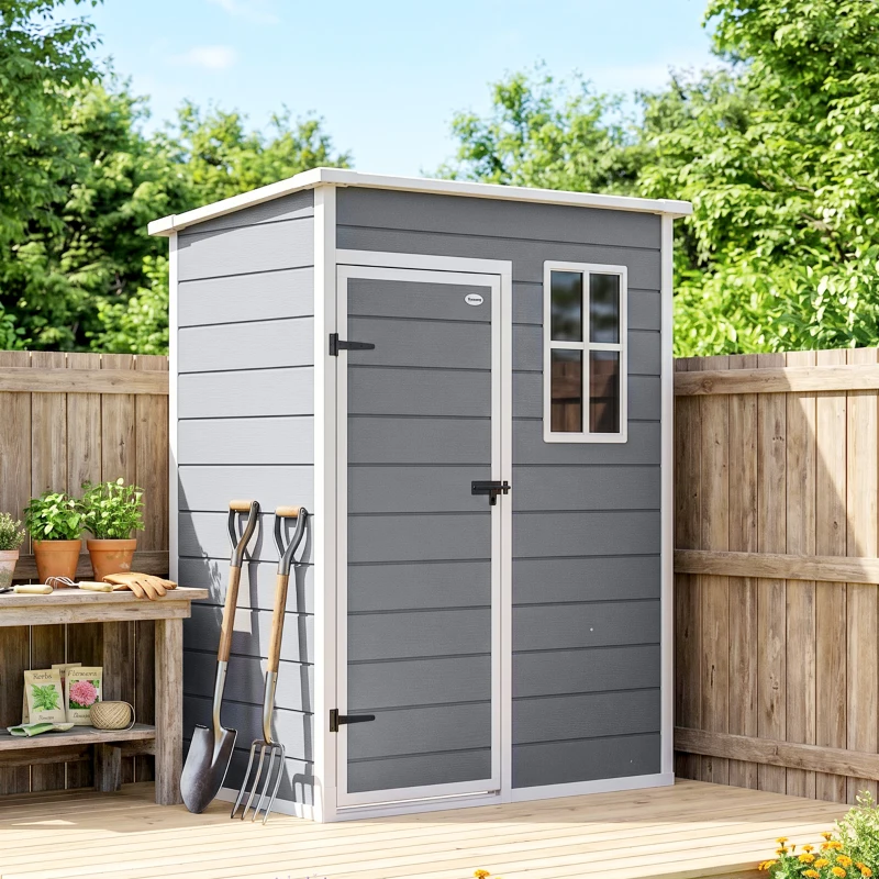 Outsunny 5 x 3FT Garden Shed with Floor, Outdoor Storage Shed with Lockable Door, Window and Vent for Backyard, Patio, Grey