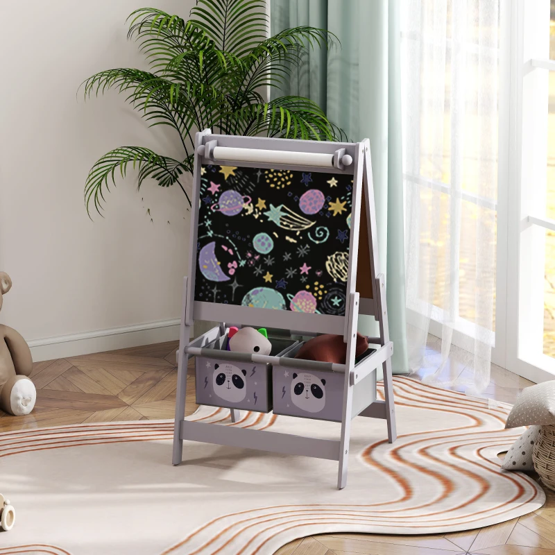 Qaba Art Easel for Kids with Paper Roll, Blackboard, Whiteboard, Storage