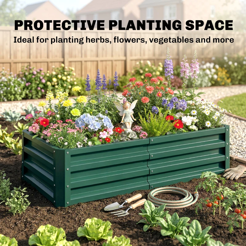 Outsunny Galvanized Raised Garden Bed, Outdoor Planter Box for Vegetables, Flowers, Herbs, 4' x 2' x 1', Dark Green