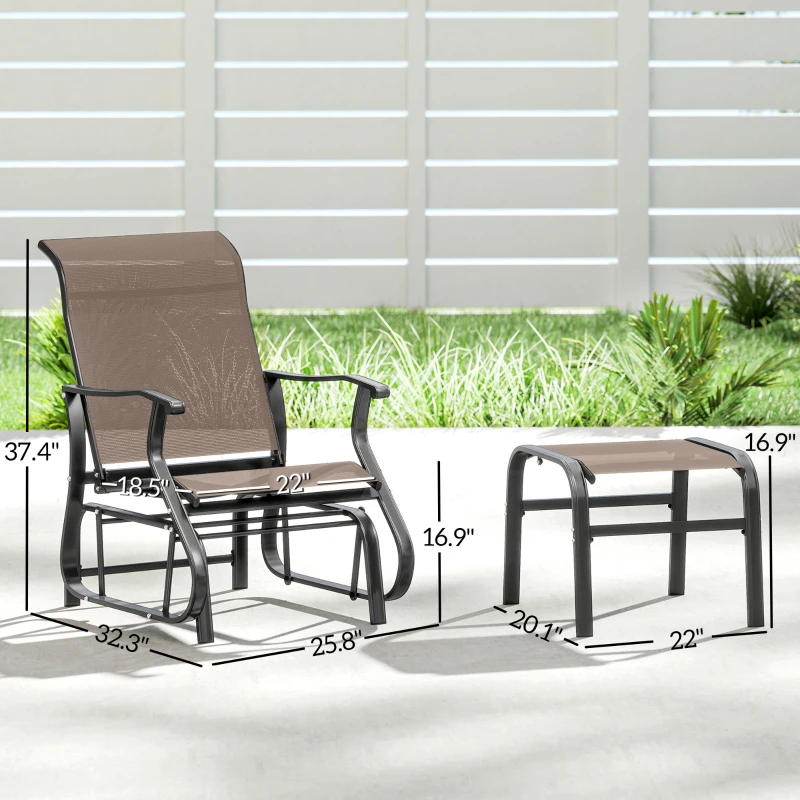 Outsunny Outdoor Glider with Ottoman, Patio Glider Chair Set with High Back, Wide Seat for Porch, Garden, Backyard, Brown