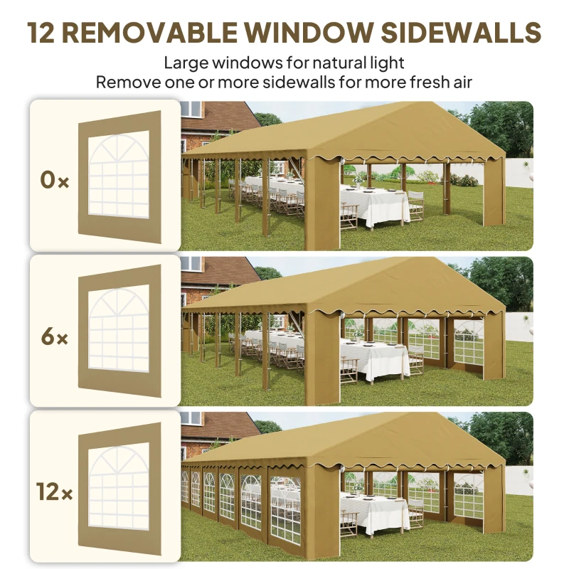 Outsunny 20' x 40' Party Tent, Outdoor Canopy Tent with Removable Sidewalls, 12 Windows for Parties, Wedding, Events, BBQ, Brown