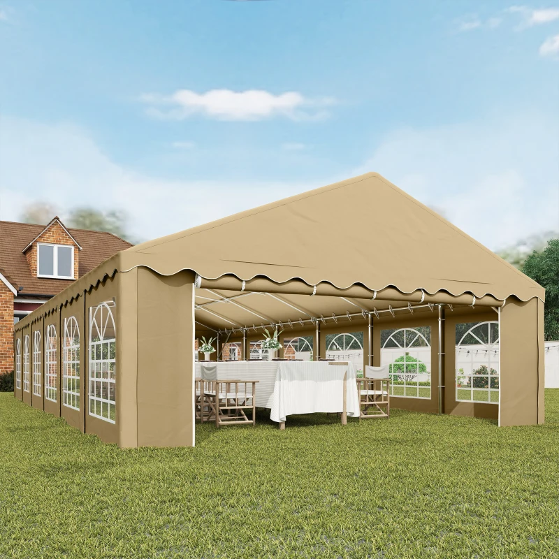 Outsunny 20' x 40' Party Tent, Outdoor Canopy Tent with Removable Sidewalls, 12 Windows for Parties, Wedding, Events, BBQ, Brown
