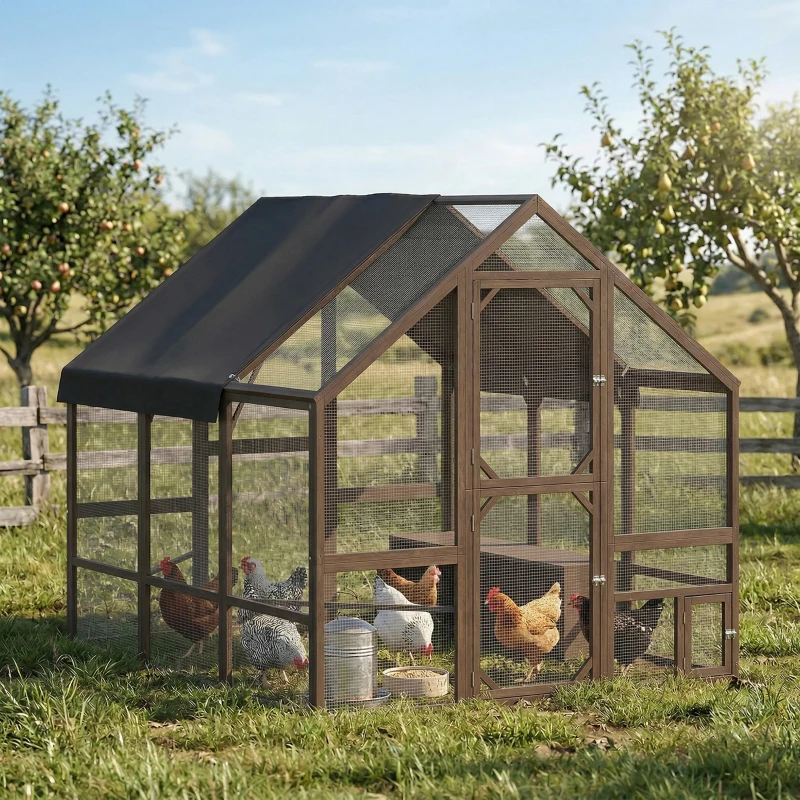 PawHut Large Wooden Chicken Coop for 8-10 Hens, Walk-in Chicken Run with Waterproof Cover, Nesting Boxes and Perches