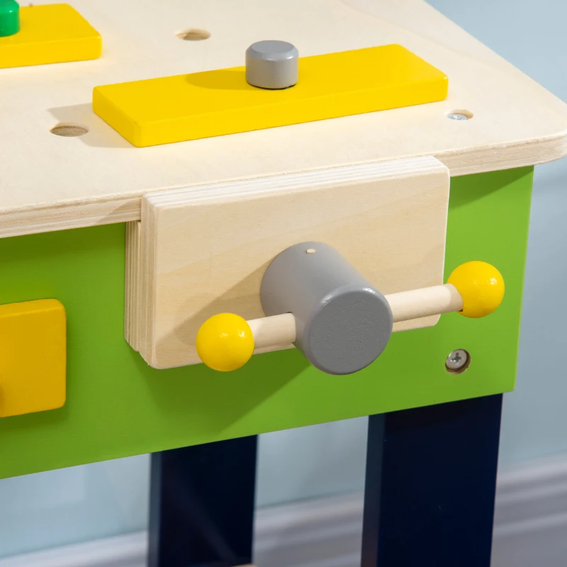 Qaba Wooden Kids Tool Bench with 27 Piece Tool Kit, Construction Work Shop Toy for Toddlers & Ages 3-6, Kids Workbench Playset Gift for Girls and Boys