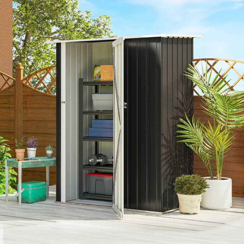 Outsunny 4.7' x 3' Outdoor Storage Shed, Galvanized Metal Utility Garden Tool House, 2 Vents and Lockable Door for Backyard, Patio, Garage, Lawn, Gray