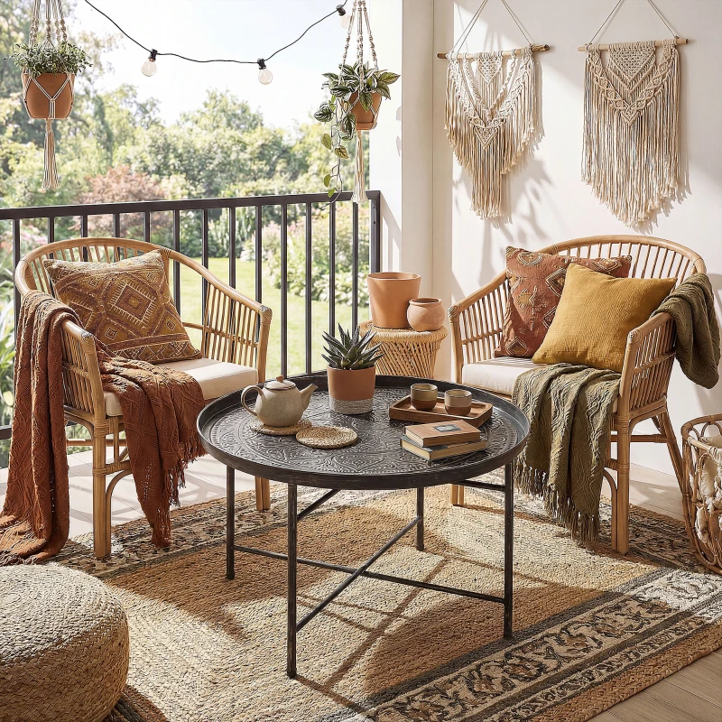 HOMCOM Coffee Table for Living Room, 24" Round Center Table with Hammered Tray Top and Metal Frame for Bedroom, Pewter