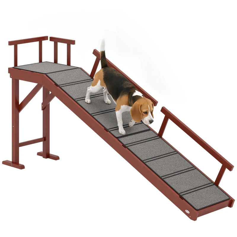 PawHut Wooden Dog Ramp with Removable Guardrails, Non-Slip Surface, 70.5" Long, Brown