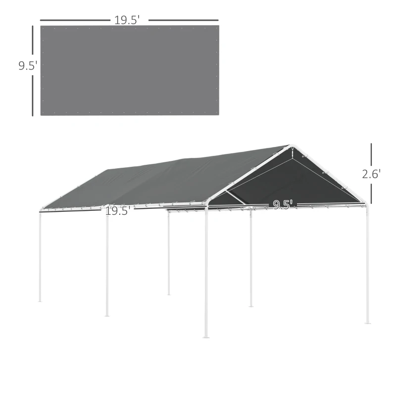 Outsunny 10 x 20ft Carport Roof, UV Resistant Canopy Replacement Cover with Ball Bungee Cords, Dark Gray