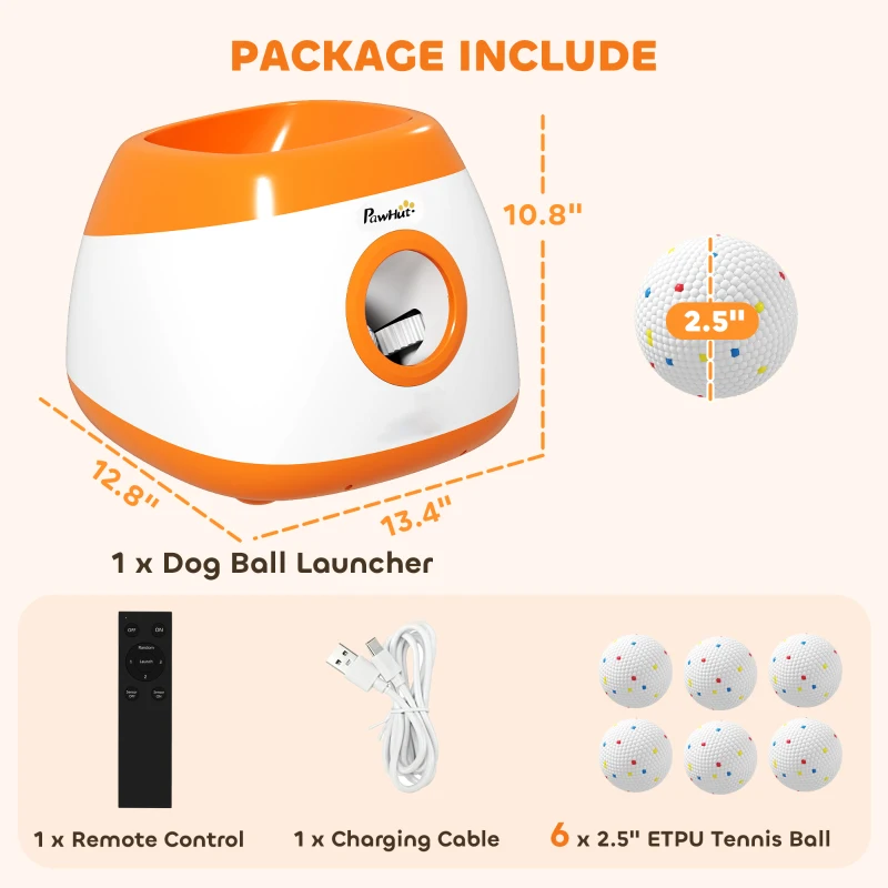 PawHut Automatic Dog Ball Launcher with 26-80 FT Distance, Automatic Ball Launcher for Medium and Large Dogs, Orange