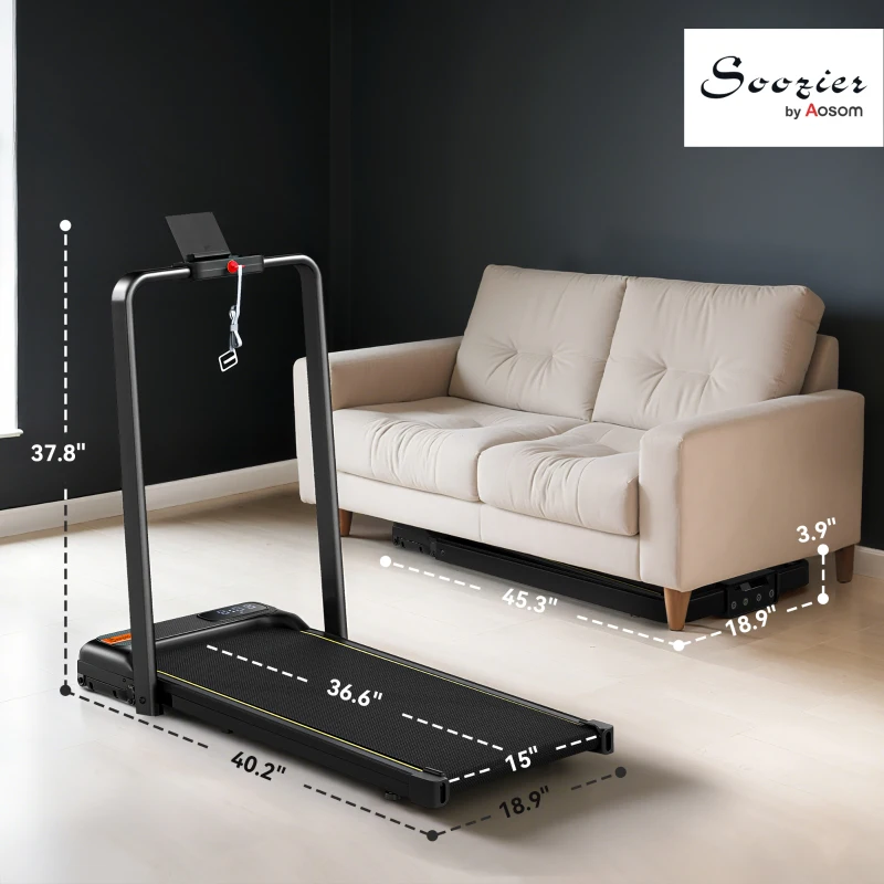 Soozier Walking Pad Treadmill, 0.6–6.2mph Foldable Under Desk Treadmill with Incline, Wheels, LED Display and Remote Control
