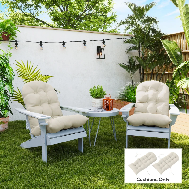 Outsunny Adirondack Chair Cushions Set of 2, Tufted High Back Patio Non-Slip Cushions for Adirondack Chairs, Beige