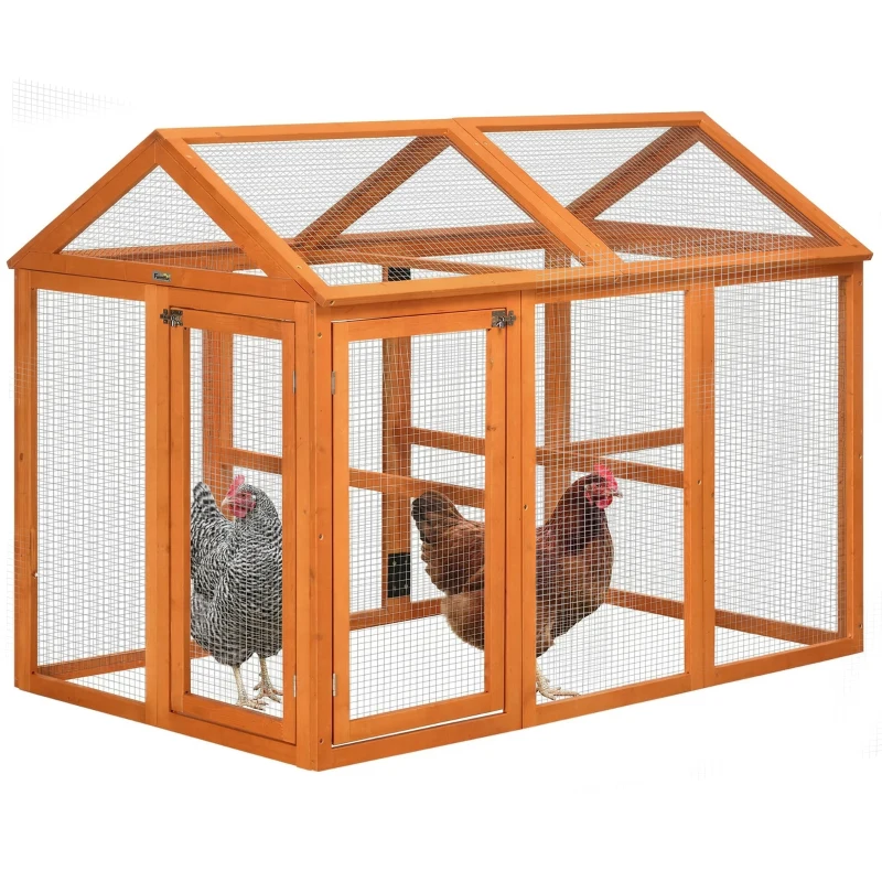 PawHut Wooden Chicken Run, Combinable Design with Perches, 4.6' x 2.8', Orange